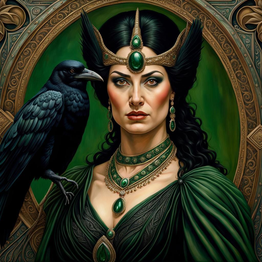 Morrigan: Fierce Irish Goddess in Art Nouveau Style