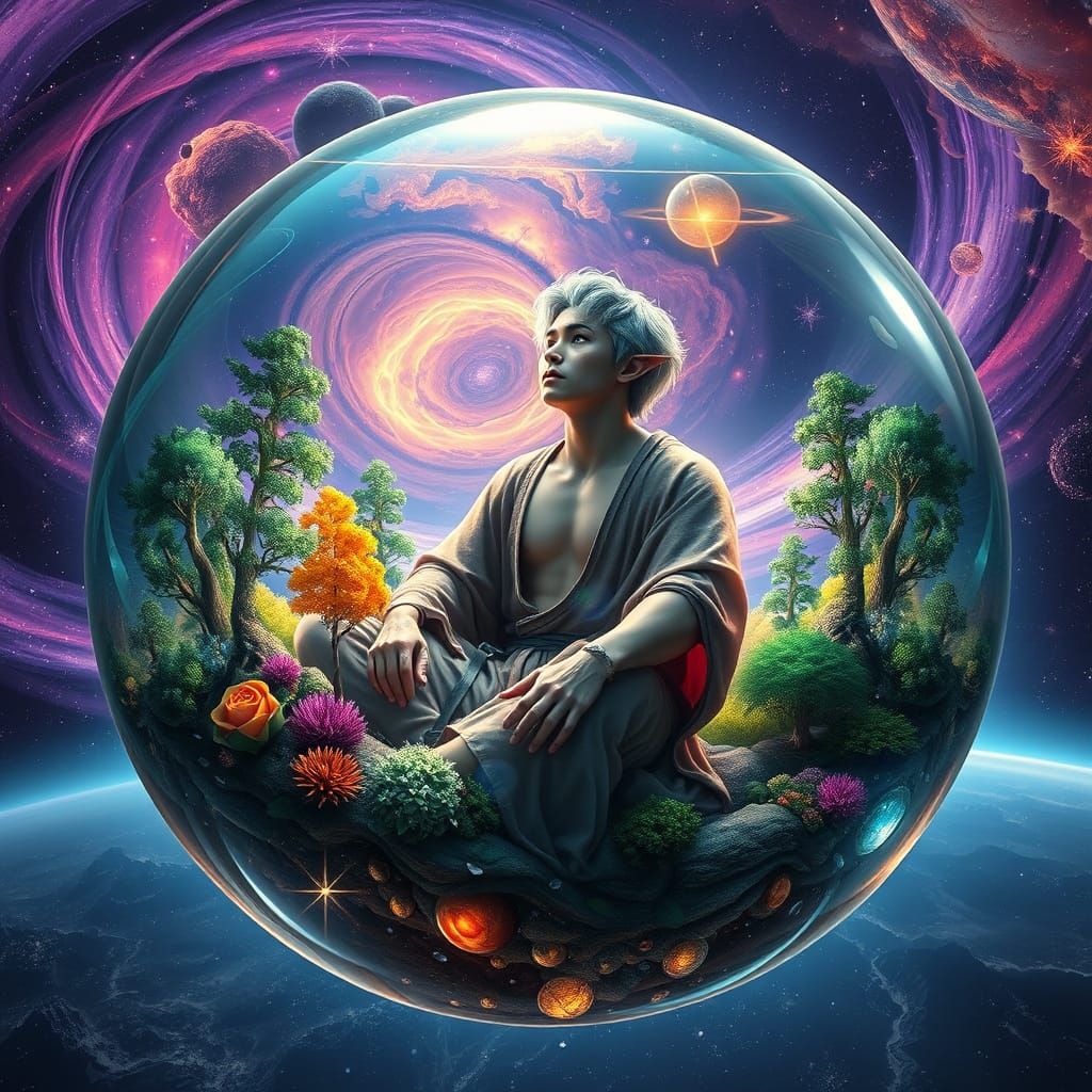 Surreal Cosmic Scene in Cyberpunk Style