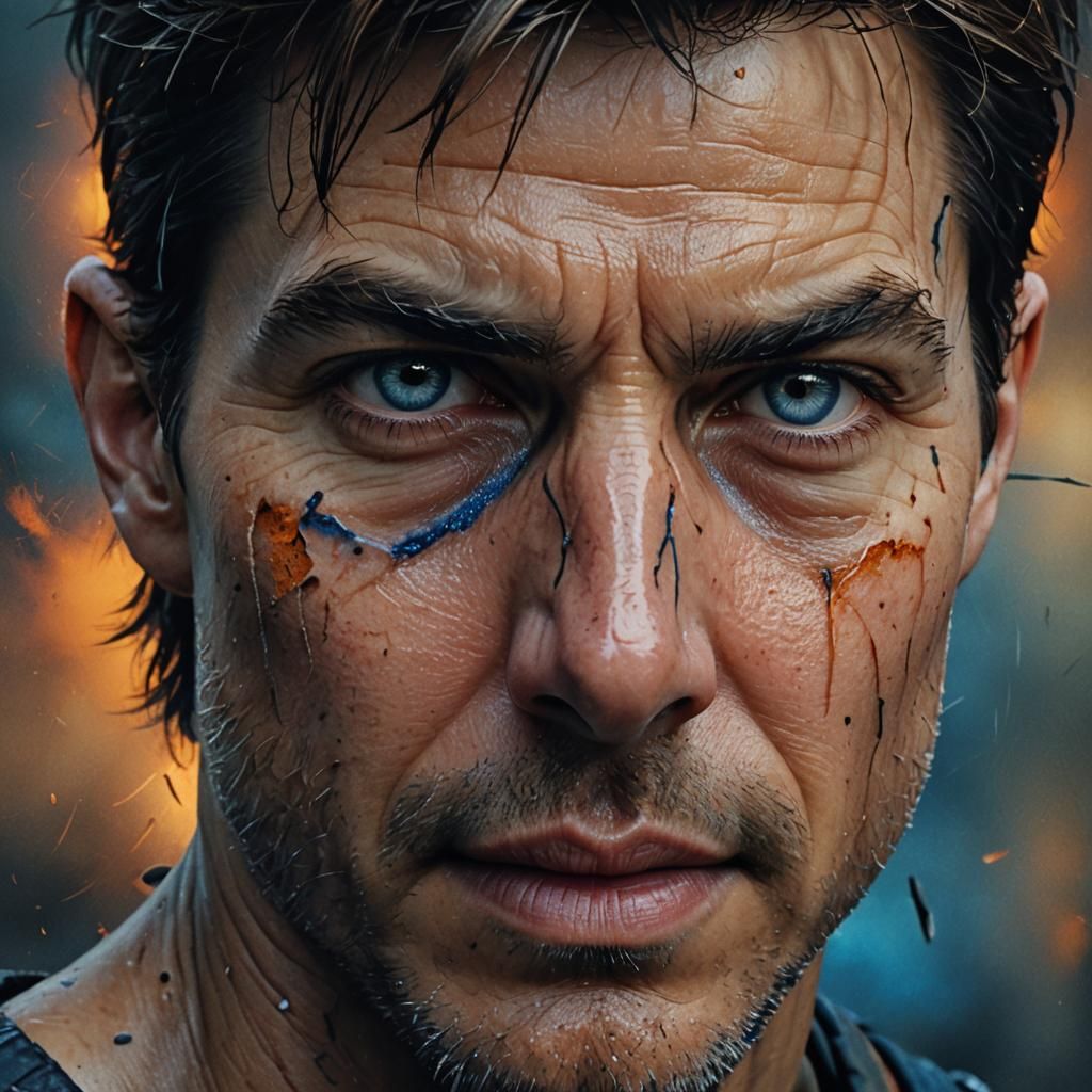 Hyperrealistic Portrait of a Man with Scars