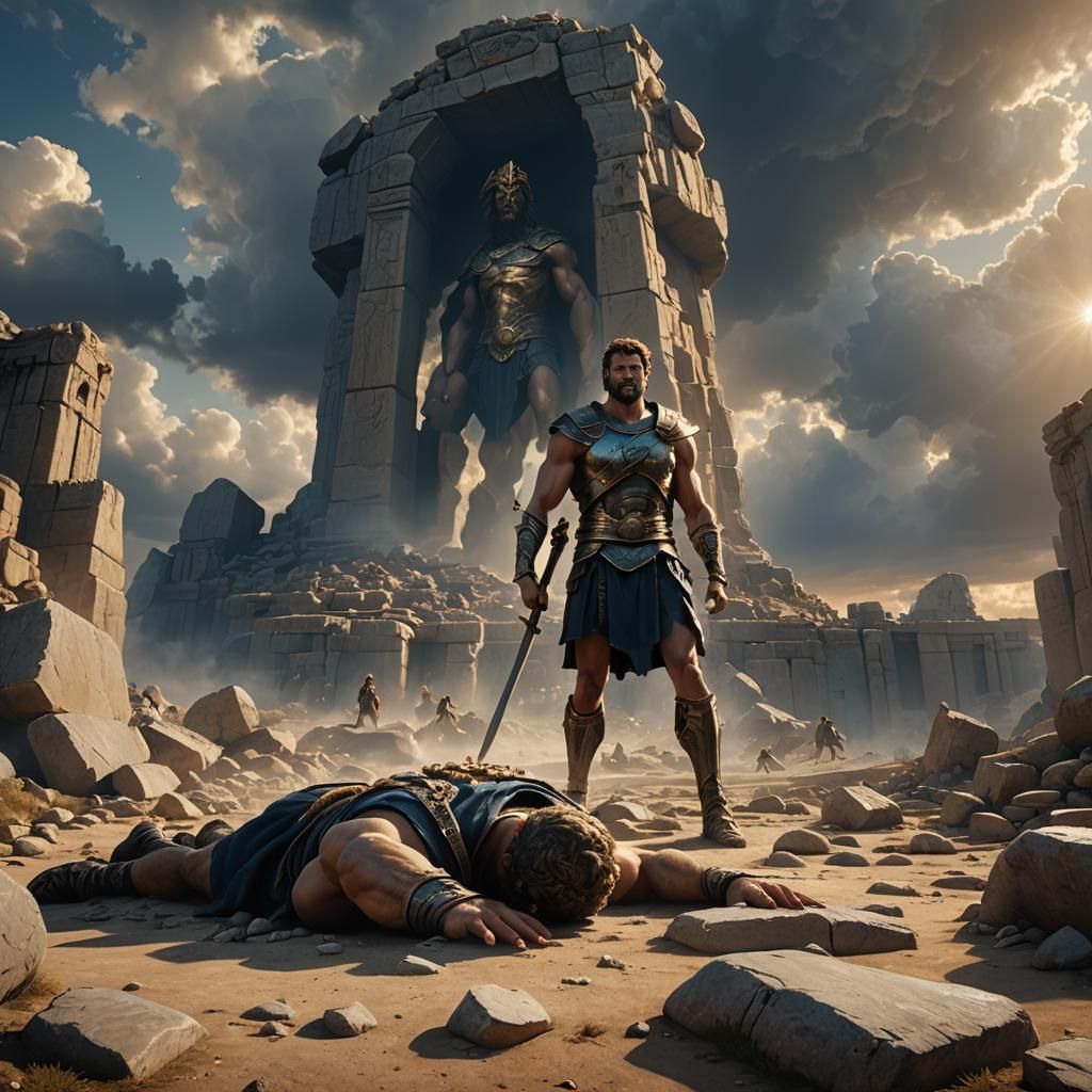 David's Victory Over Goliath: A Fantasy Art Piece