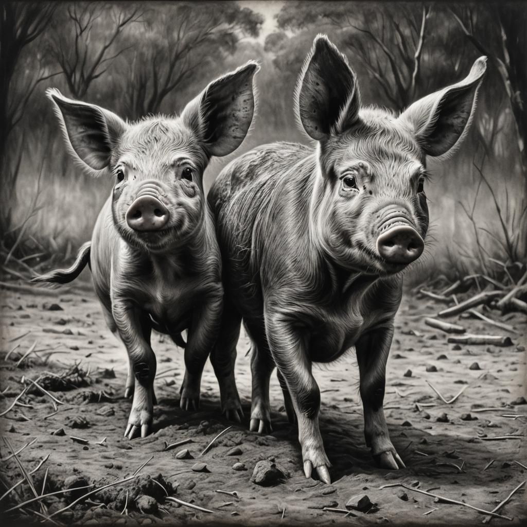 Hyperdetailed Charcoal Drawing of Pig-Kangaroo Mix