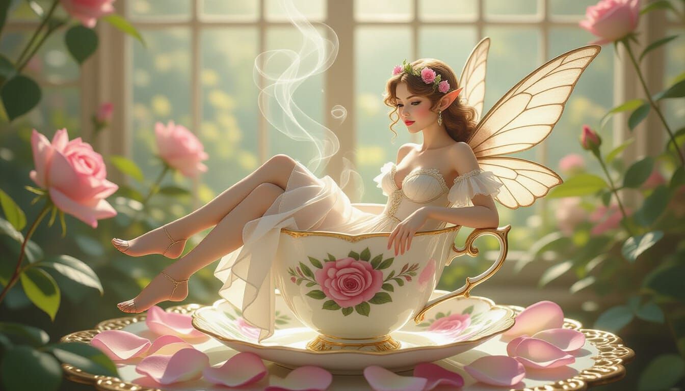 Dreamlike Fairy Lounges in Teacup in Victorian Greenhouse