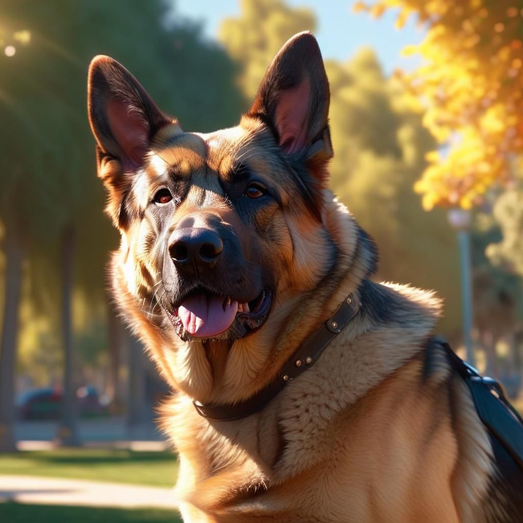 Alsatian Dog Portrait in Los Angeles Park