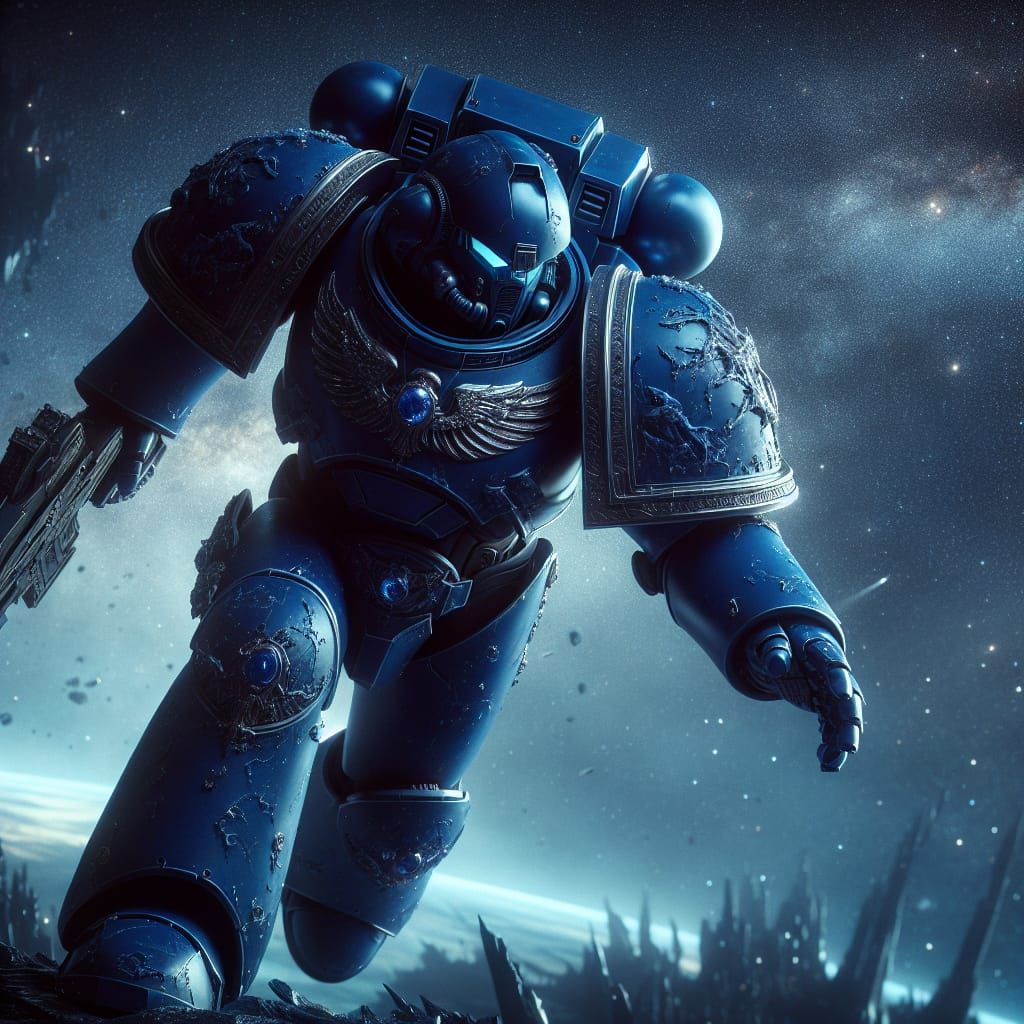 Sapphire Space Marine in Action, Interstellar Backdrop