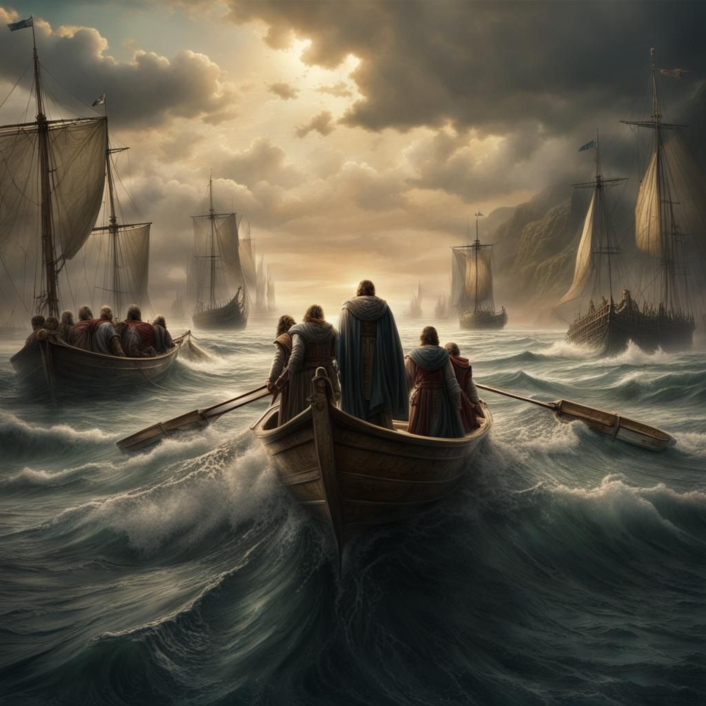 Jesus and Disciples in Storm: Epic Digital Painting