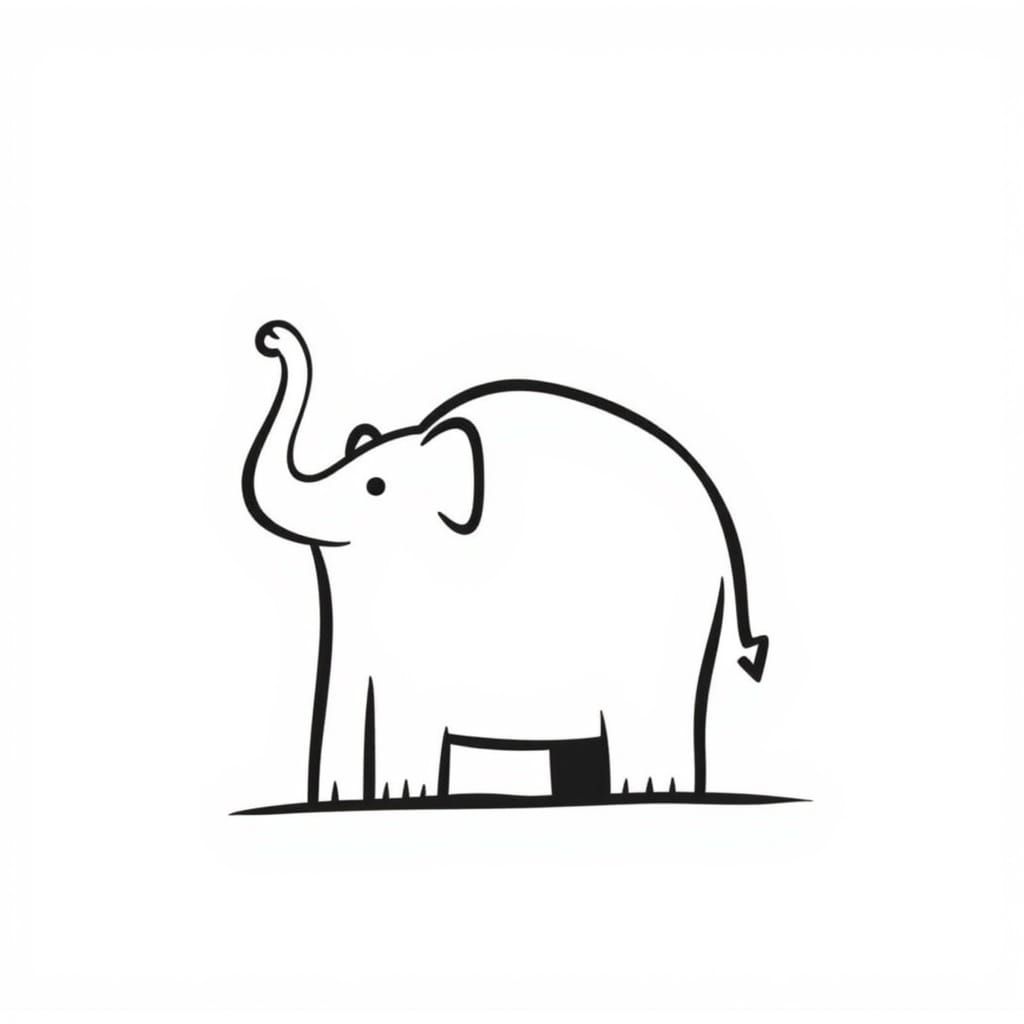 Minimalist Elephant Line Drawing in Black and White