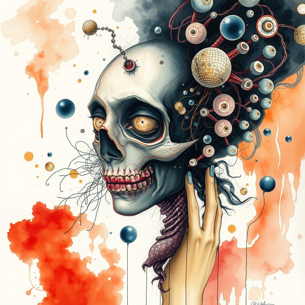 Surreal Abstract Illustration with Metallic Details