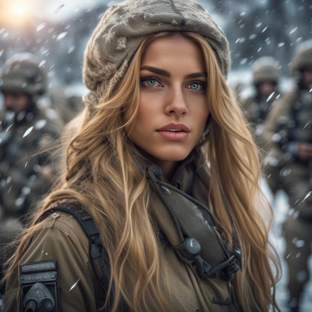 Israeli female soldier in snow