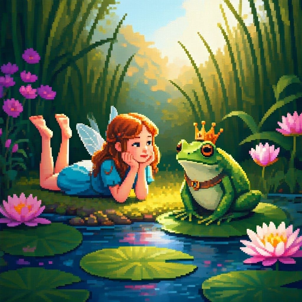 Enchanting Pixel Art: Fairy and Frog King Chat