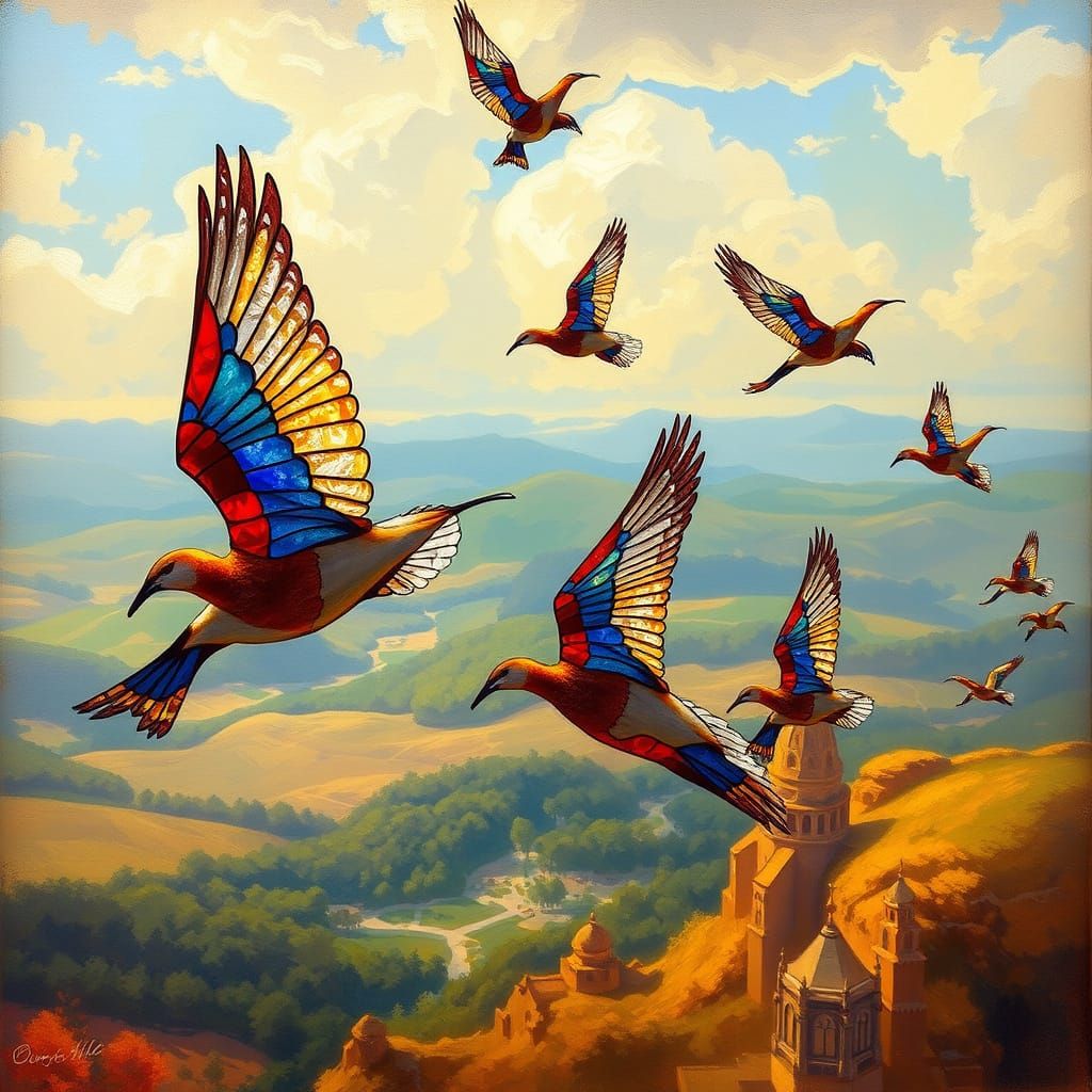 Stained Glass Birds Soaring, Sargent Style