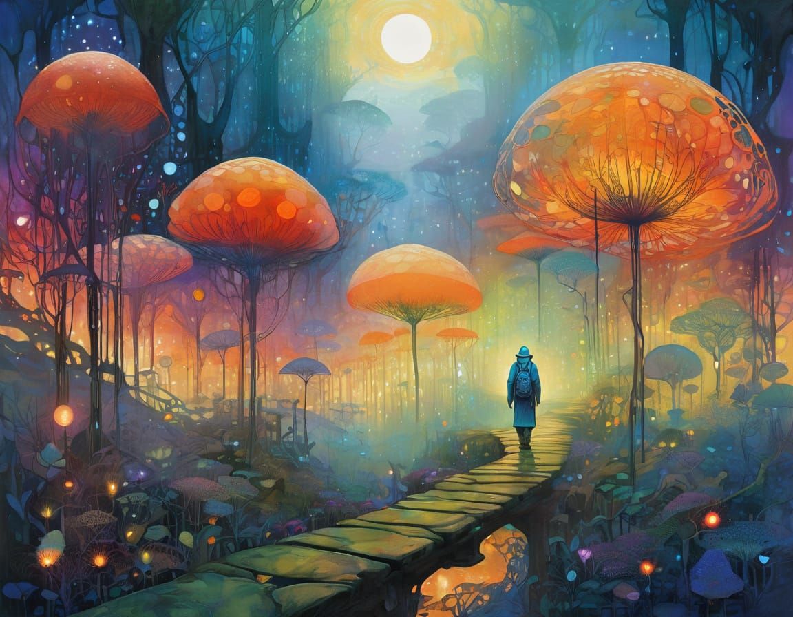 Mysterious Foggy Forest Path in Ethereal Light