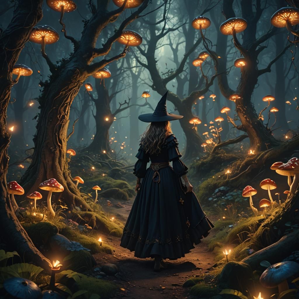 Gipsy Witch in Mystical Forest, Fantasy Concept Art