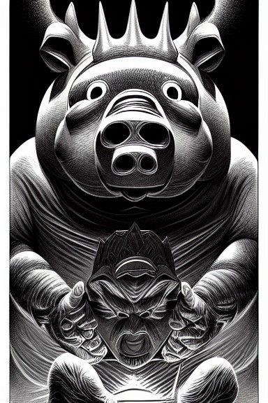 Hyperdetailed Pig Lord God in Comic Book Art