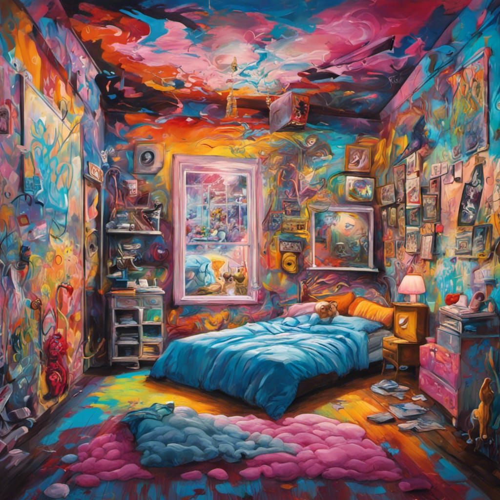 Disney Room with Cat, Graffiti Splash Art