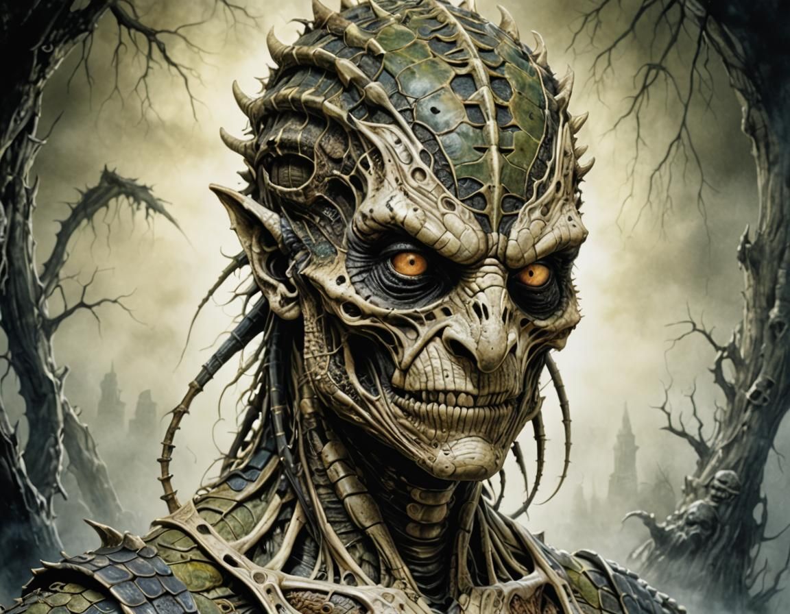 Detailed Bone-Faced Reptilian in Dark Fantasy Style