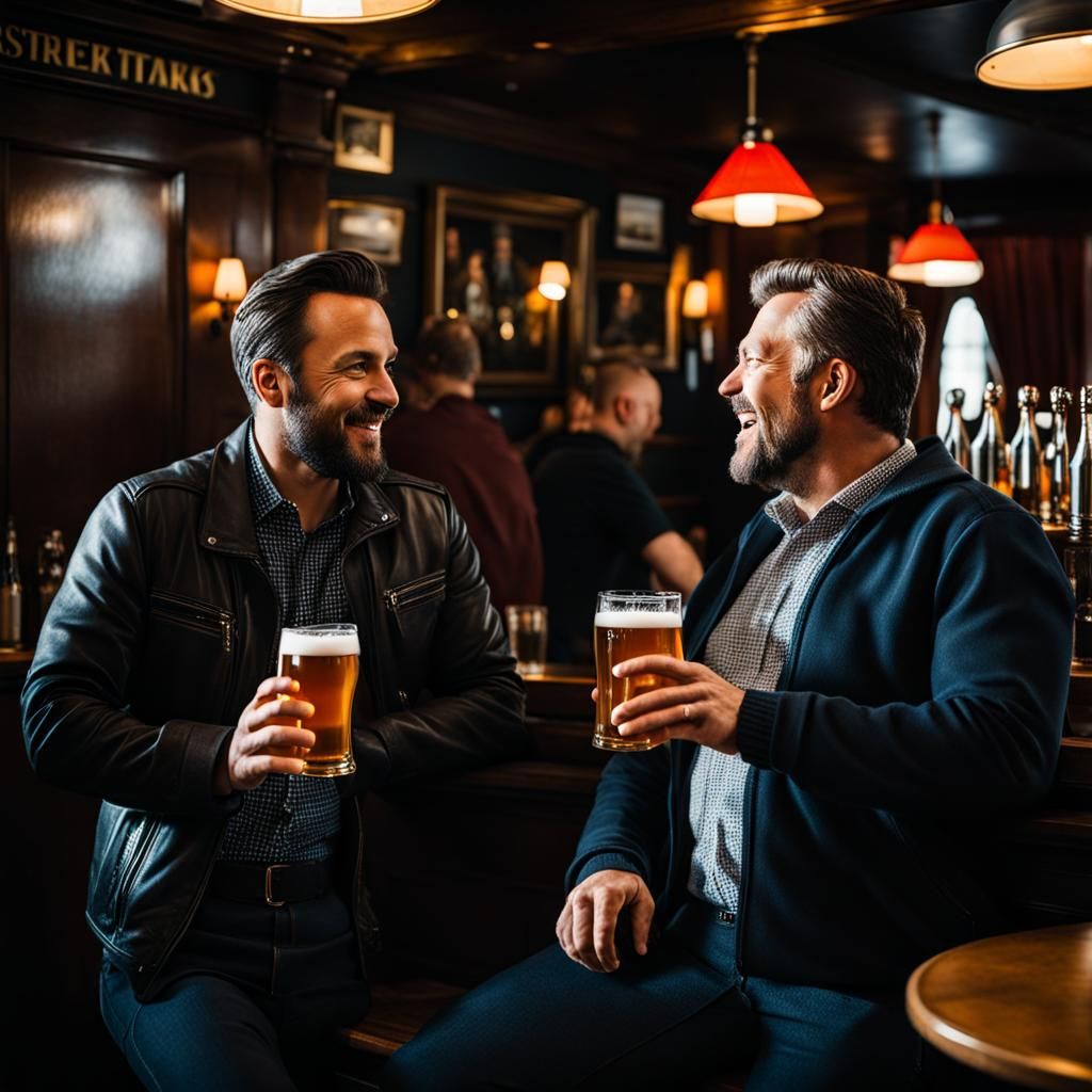 Men Chatting and Drinking Beer in a Pub