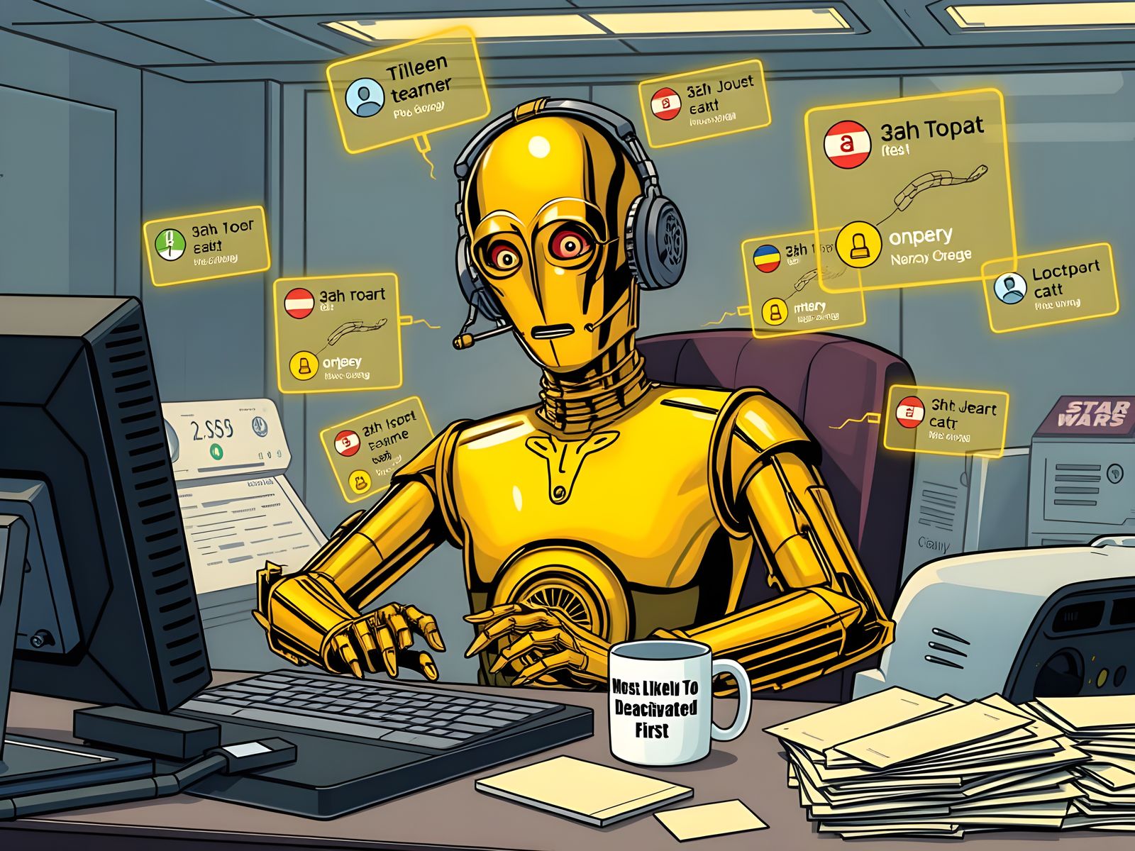 Golden Protocol Droid C-3PO in Customer Service Chaos