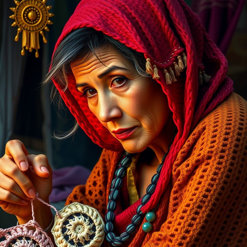 Hyperrealistic Crochet Business Woman in Splash Art Style