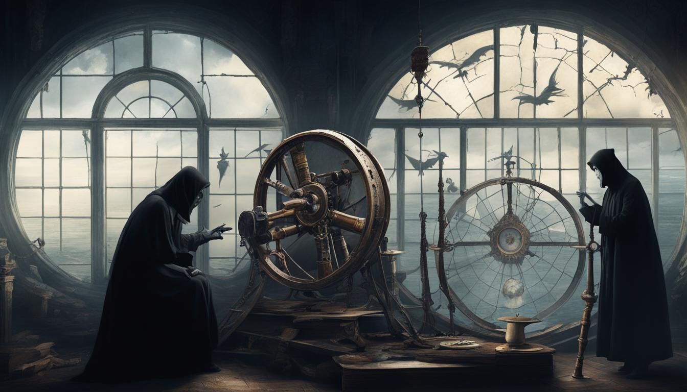 Gothic Model in Haunted House with Antique Instruments