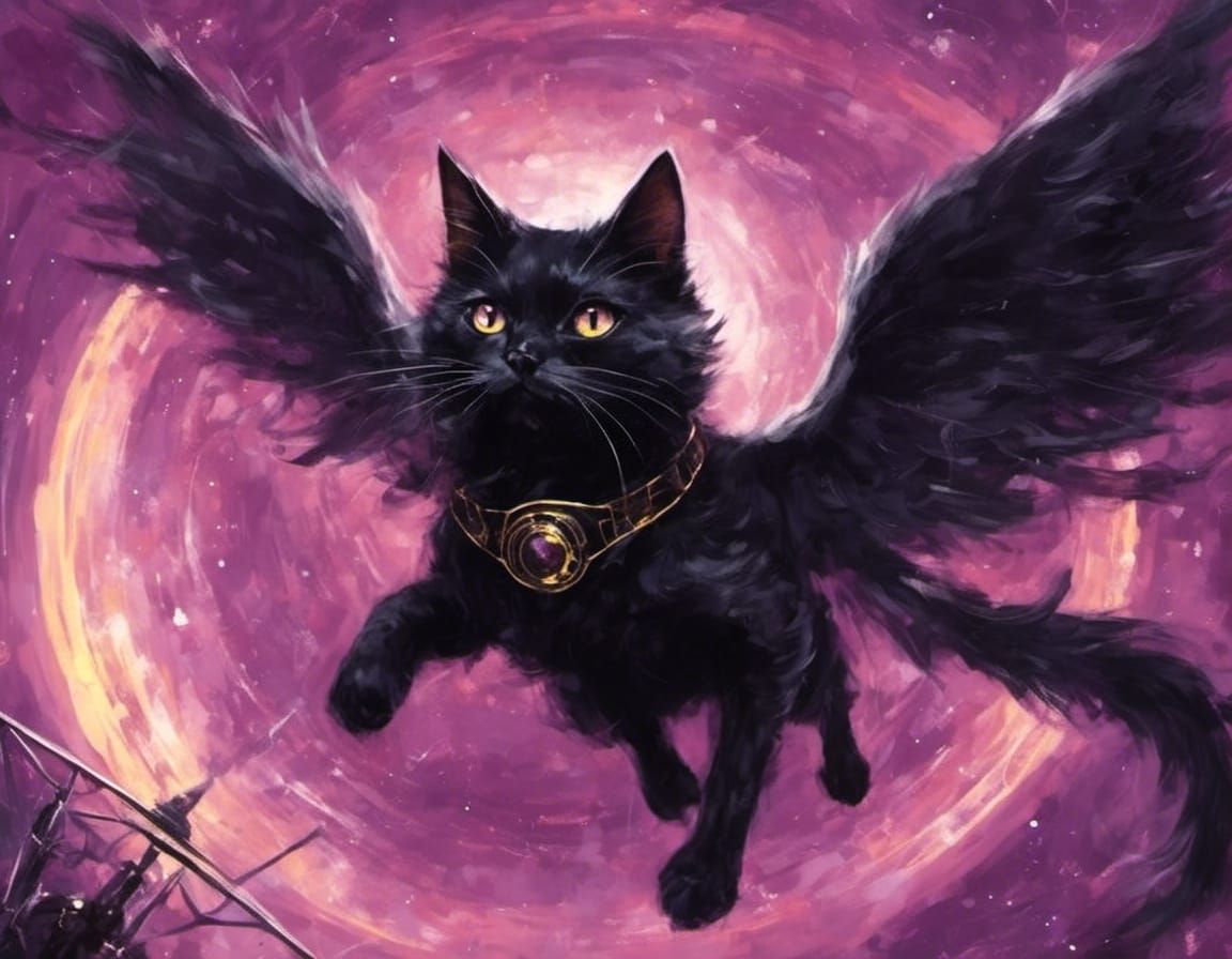 Angelic Black Cat Familiar on Spaceship