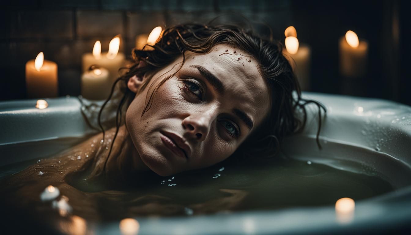 Woman's Relaxing Candlelit Bath: Photographic Portrait