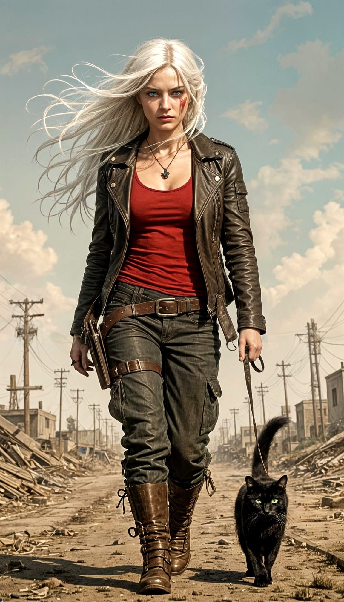 Post-Apocalyptic Woman with Cat Portrait