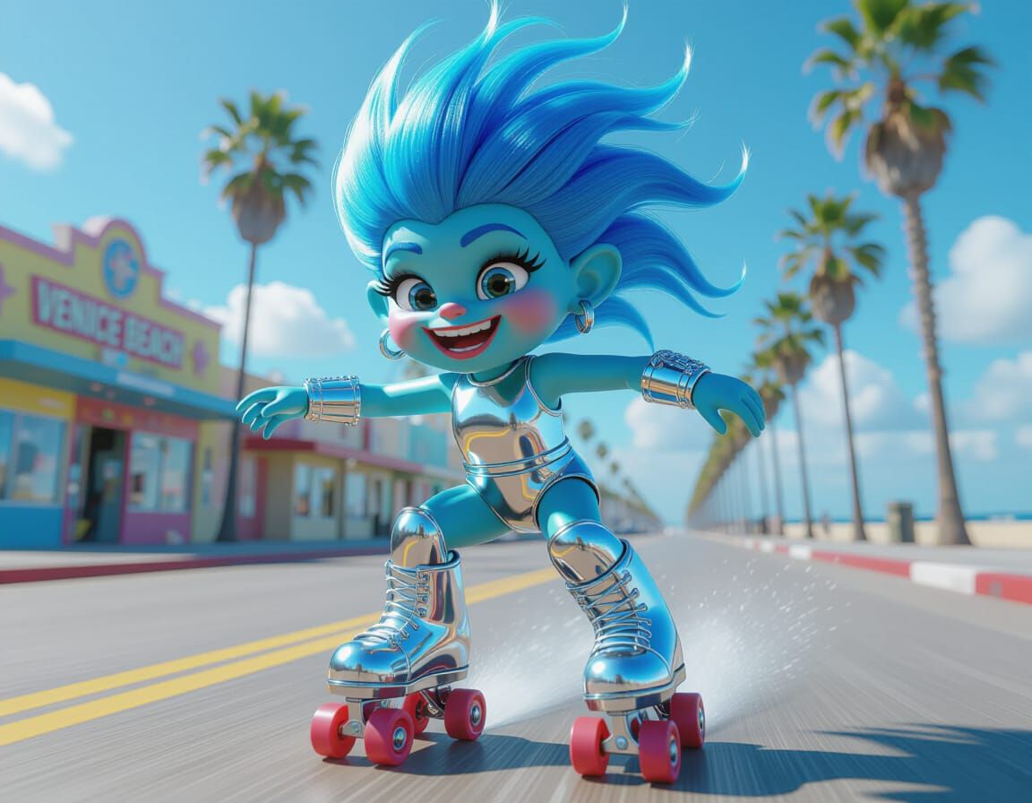 Chrome Troll Doll on Venice Beach Boardwalk