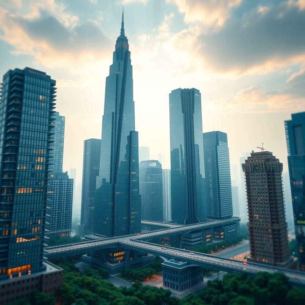 Minecraft Skyscrapers Connected by Skyway Bridges