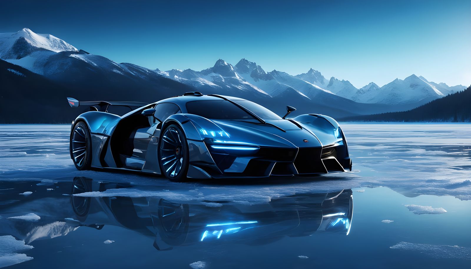 Futuristic Cyberpunk Hypercar on Frozen Lake