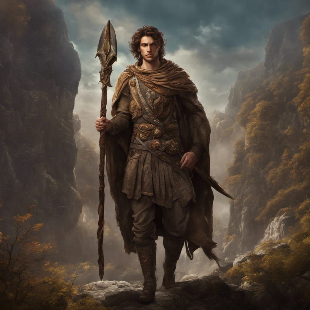 Young Man with Spear: Fantasy Concept Art