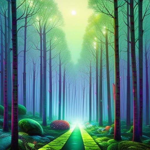 Glowing Bioluminescent Forest: Digital Art Masterpiece