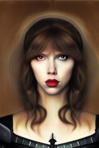 Black Widow Portrait Overpainted in Bosch Style