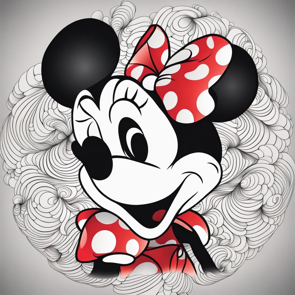 Abstract Minnie Mouse in Fractal Zentangle Style