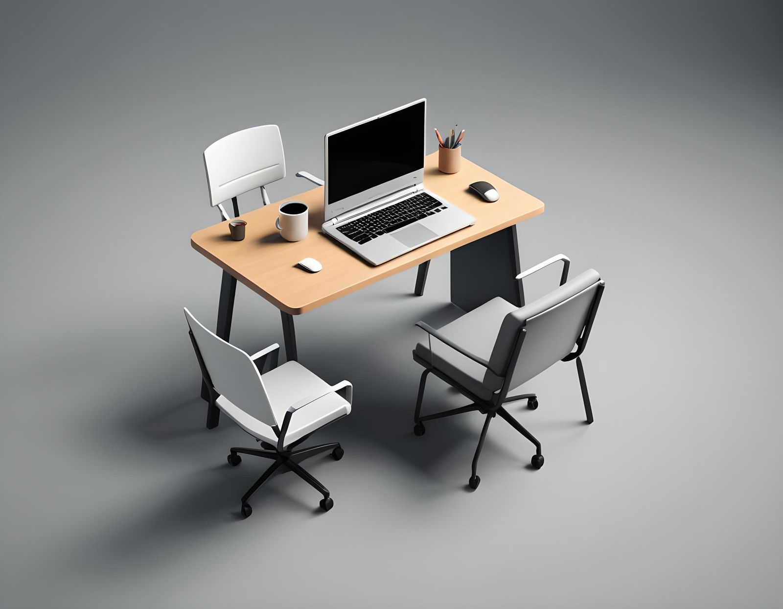 Laptop, Chair, and Desk 3D Icon