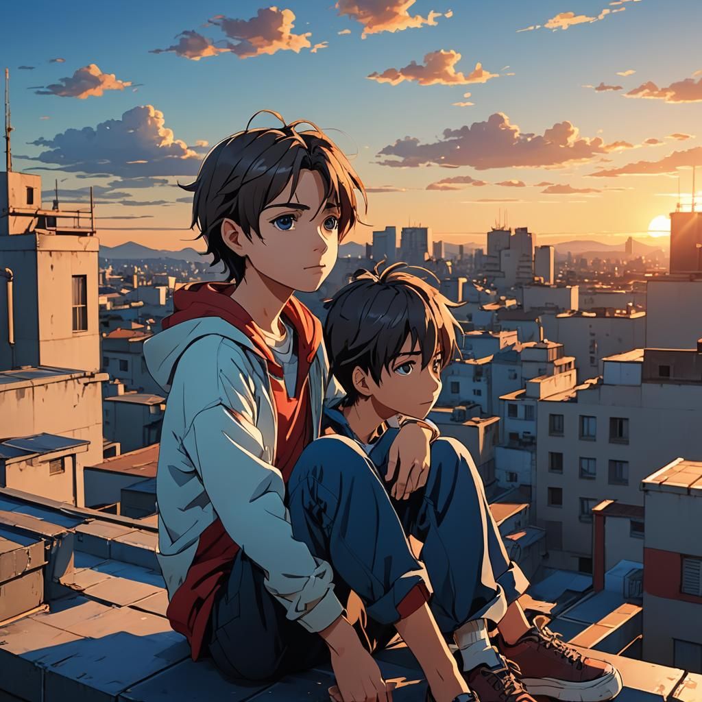 Anime Portrait of Tomboy Teen on Rooftop