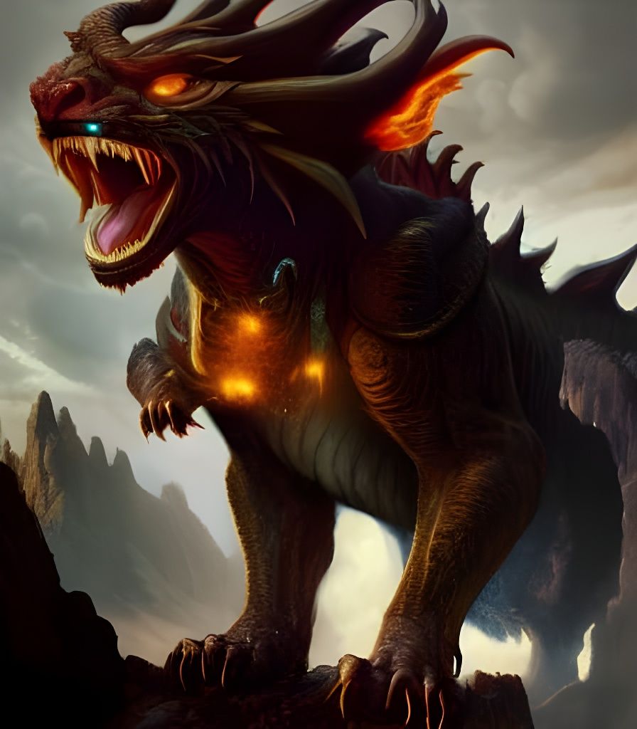 Double-Headed Chimera Roaring: Fantasy Concept Art