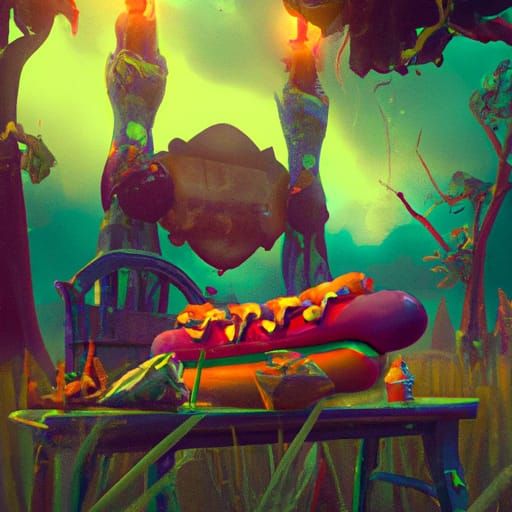 Fantastical Hotdog Matte Painting in Deep Color