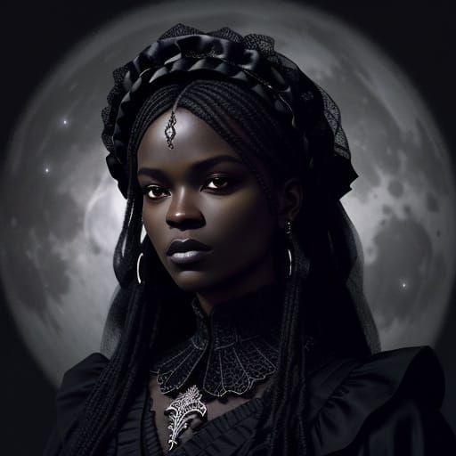 Gothic Portrait of Woman Under Black Moon