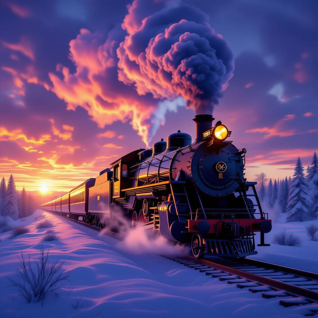 Majestic Steam Train at Fiery Sunrise