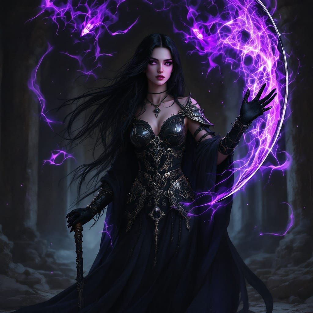 Mystical Sorceress Summons Specters in Art Nouveau Style