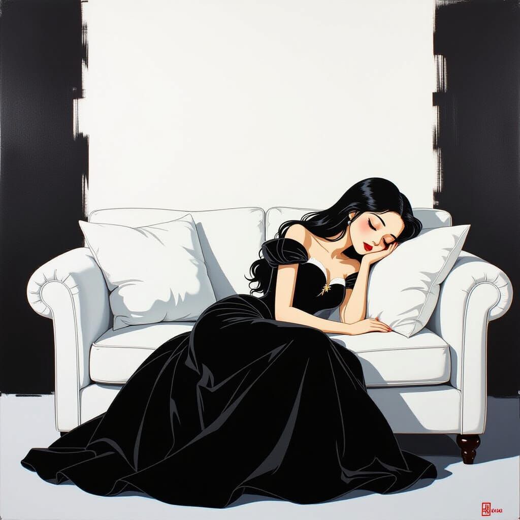 Sleeping Beauty Silhouette: Minimalist Black and White Art