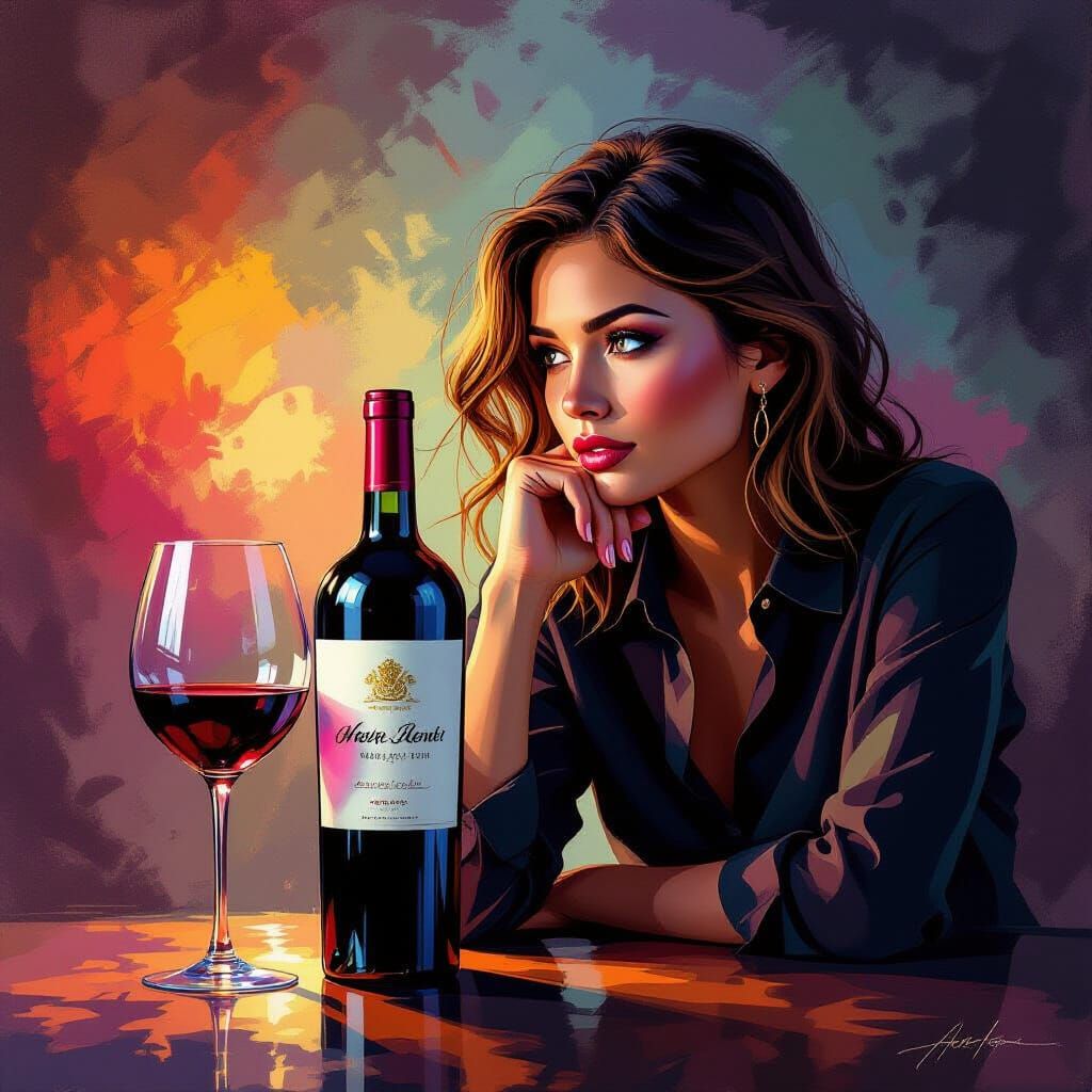 Hyperrealistic Concept Art: Person Contemplating Wine Choice