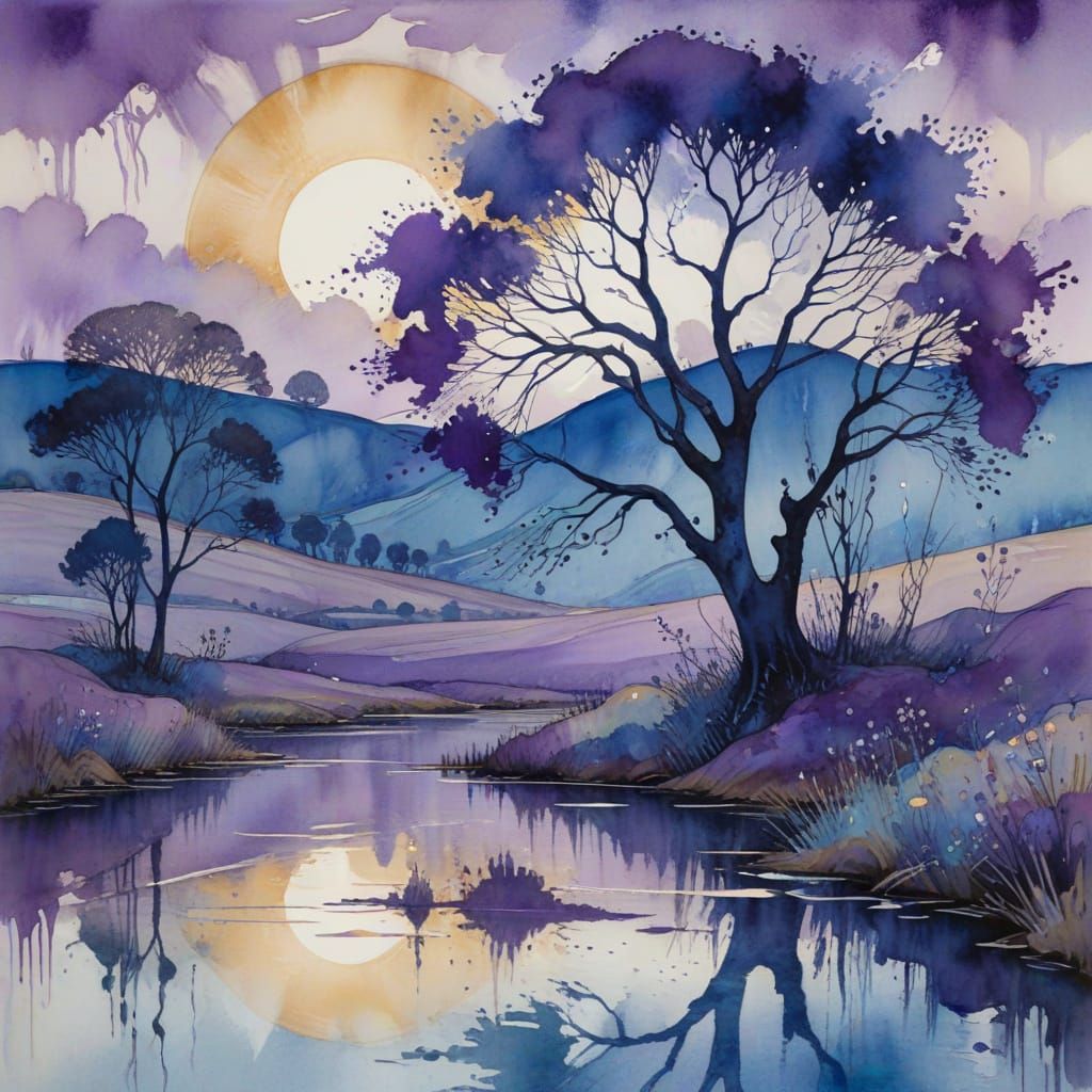 Dreamy Watercolor Landscape in the Style of Margaret MacDona...