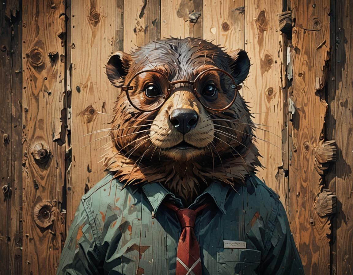 Beaver Stares at Wall in Dye-Transfer Aesthetic