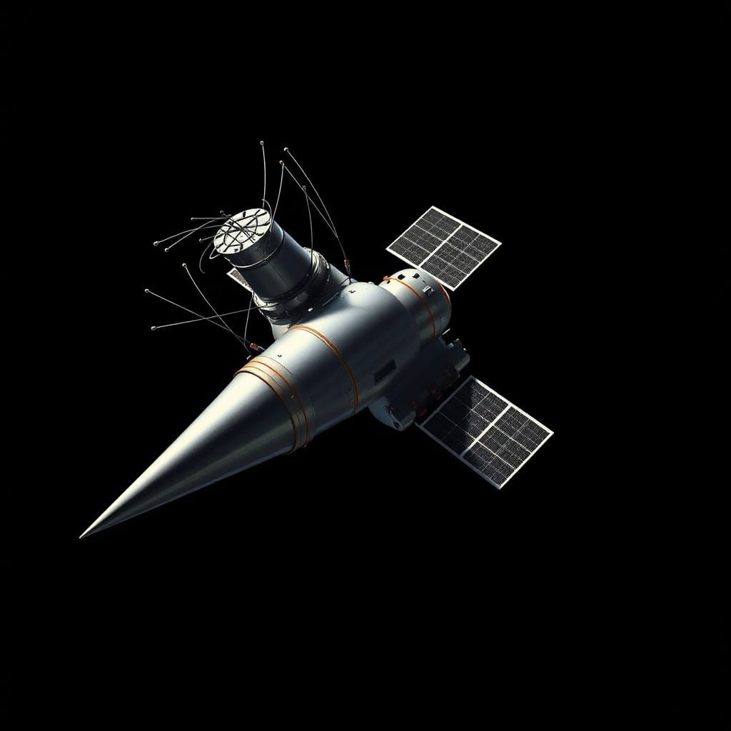 Futuristic Spacecraft with Metallic Body and Solar Panels
