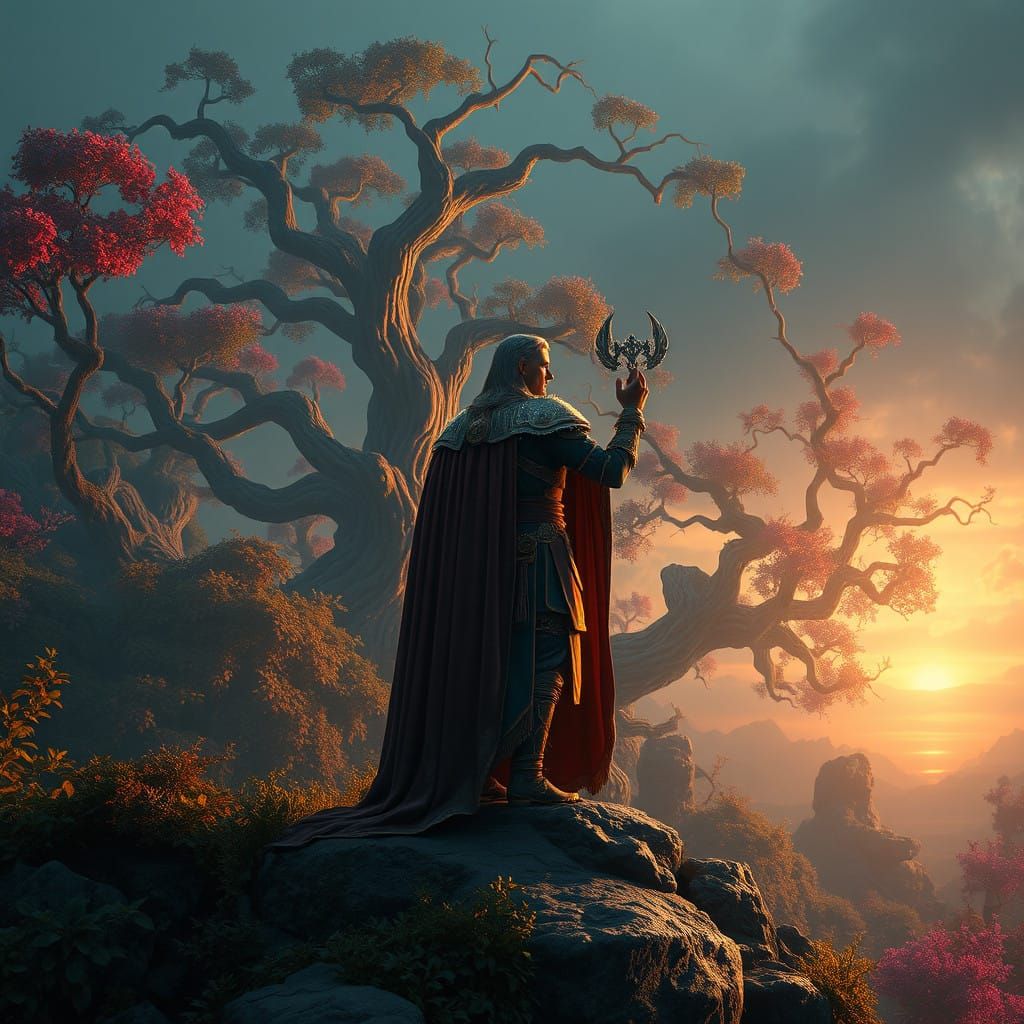 Regal Figure Surrounded by Lush Foliage in Exquisite Hyper-R...