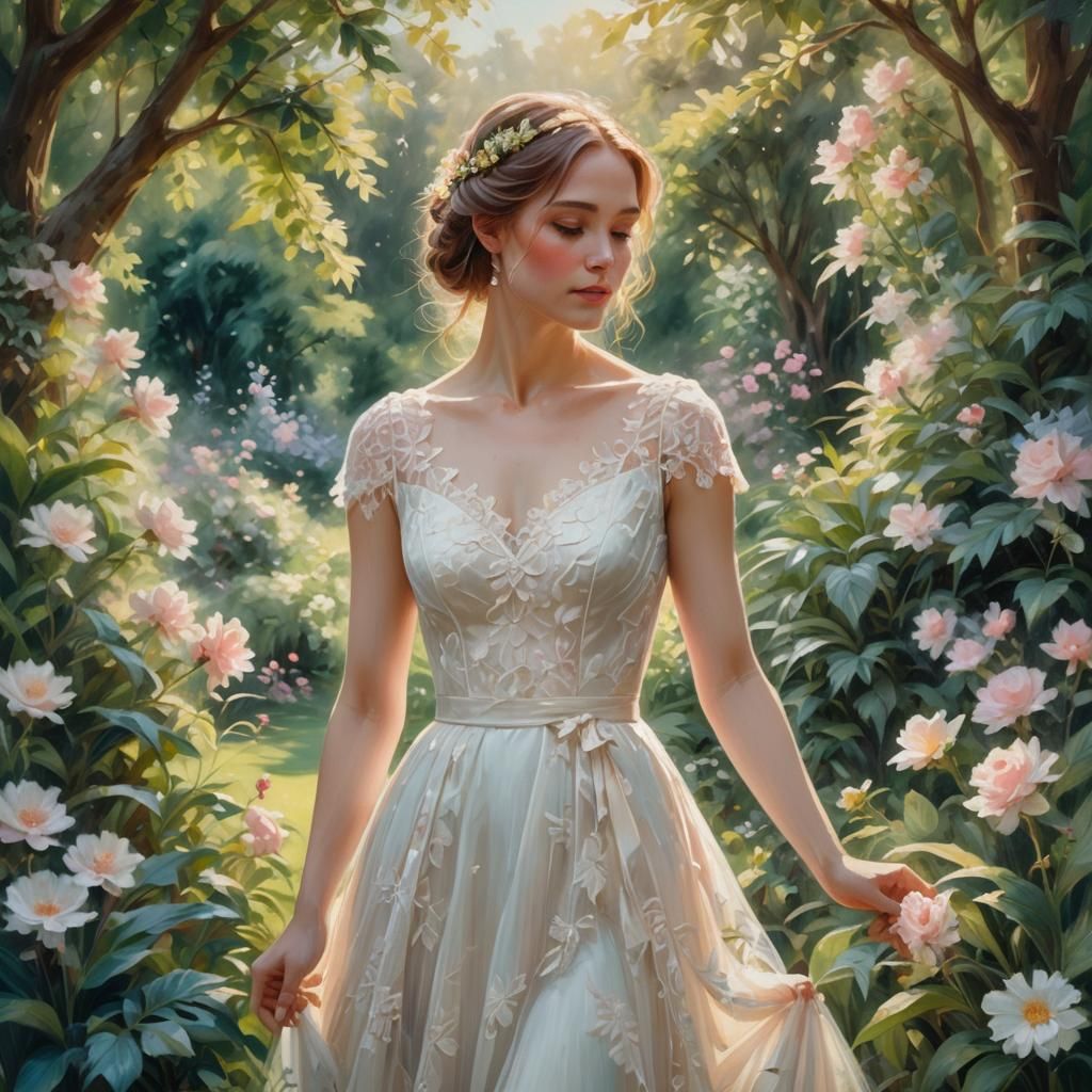 Woman in Wedding Dress: Romantic Oil Painting