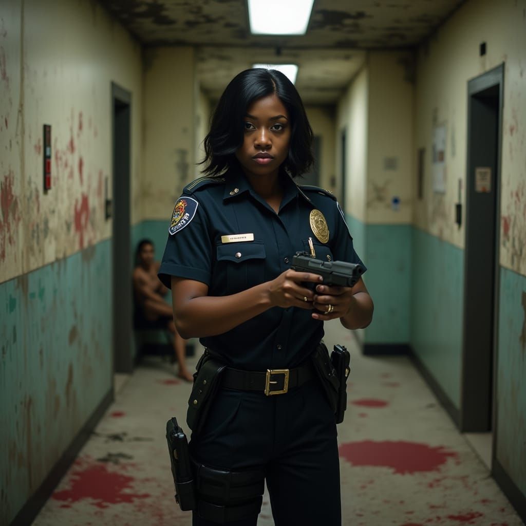 Photorealistic Portrait of Black Woman Police Officer