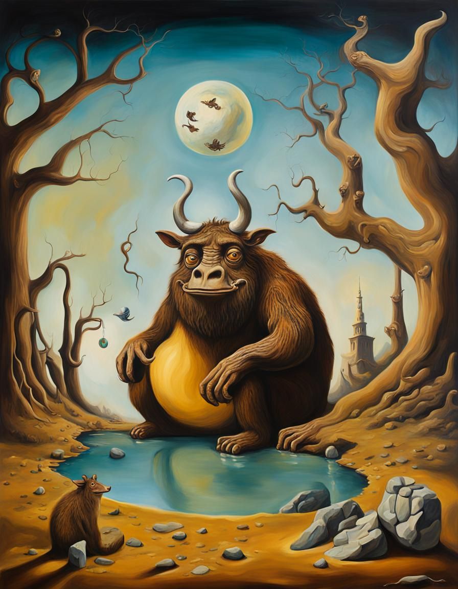 Surreal Gruffalo in Melting Landscape, Dali Style