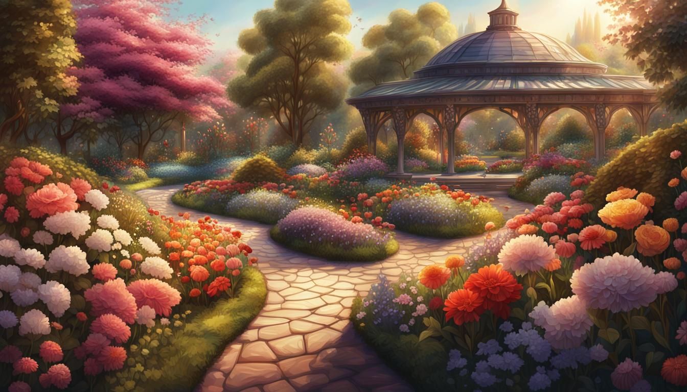 Vibrant Flower Garden in Full Bloom: Hyper-Realistic Concept...